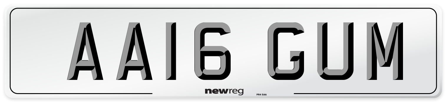 AA16 GUM Number Plate from New Reg